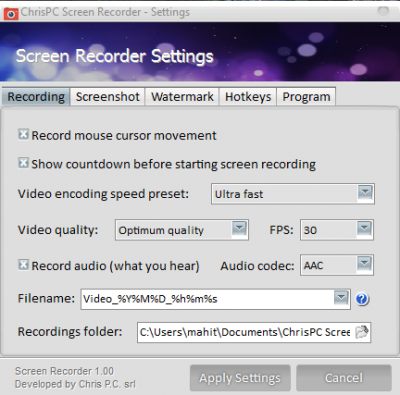 ChrisPC Screen Recorder Pro windows